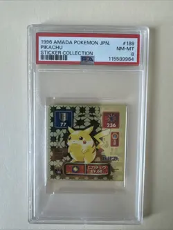 1996 AMADA POKEMON JPN STICKER COLL #189 PIKACHU PSA 8 - Image 1