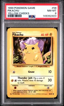 1999 POKEMON BASE SET UNLIMITED YELLOW CHEEKS #58 PIKACHU PSA 8 - Image 1