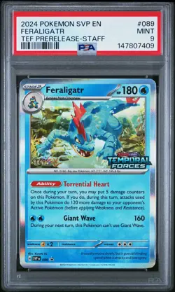 2024 POKEMON SVP PROMO TEMPORAL FORCES PRERELEASE-STAFF #089 FERALIGATR PSA 9 - Image 1