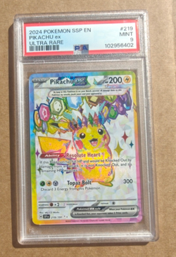 2024 Pokemon SSP EN #219 Pikachu ex Ultra Rare PSA 9 MINT - Image 1