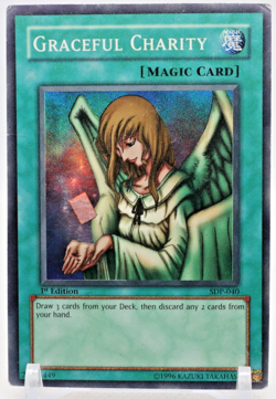 Yugioh Graceful Charity SDP-040 1st Edition Super Rare - HP DMG (B) - Image 1