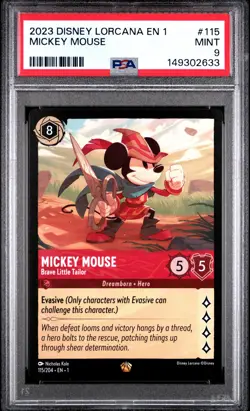 2023 DISNEY LORCANA EN THE FIRST CHAPTER MICKEY MOUSE BRAVE LITTLE TAILOR PSA 9 - Image 1
