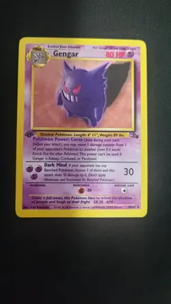 Pokemon Fossil Set 1st Edition 1999 WOTC Gengar 20/62 Rare - Image 1