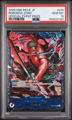 2025 ONE PIECE JAPANESE PROMOS OFFICIAL EVENT PRIZE #015 RORONOA ZORO PSA 10 - Image 1