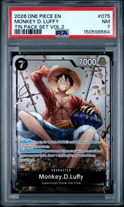 2026 ONE PIECE PROMOS TIN PACK SET VOL.2 #075 MONKEY D. LUFFY PSA 7 - Image 1