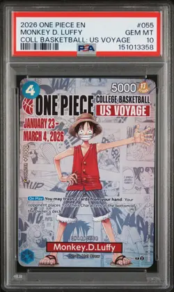 2026 ONE PIECE PROMOS COLLEGE BASKETBALL: US VOYAGE #055 MONKEY D. LUFFY PSA 10 - Image 1