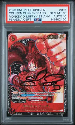 2023 ONE PIECE OP05-CLINKENBEARD SIGNED #012 MONKEY D. LUFFY PSA 10 DNA AUTO 10 - Image 1