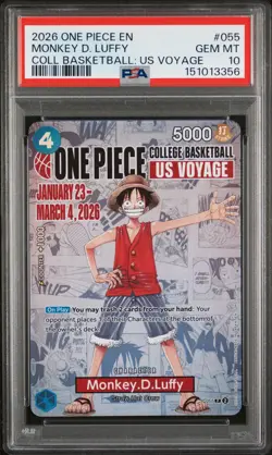 2026 ONE PIECE PROMOS COLLEGE BASKETBALL: US VOYAGE MONKEY D. LUFFY PSA 10 - Image 1