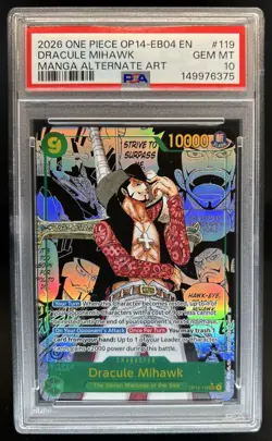 2026 One Piece Dracule Mihawk Secret Rare Manga Alt Art #OP14-119 PSA 10 - Image 1