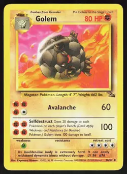 Golem 36/62 Fossil Unlimited Pokemon Card HP - Image 1