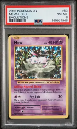 2016 POKEMON XY EVOLUTIONS #53 MEW-HOLO PSA 8 - Image 1