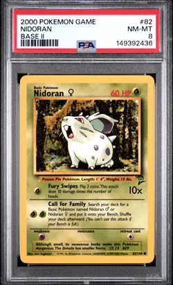 2000 POKEMON BASE SET 2 #82 NIDORAN PSA 8 - Image 1