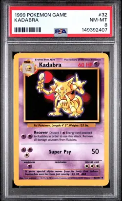 1999 POKEMON BASE SET UNLIMITED #32 KADABRA PSA 8 - Image 1