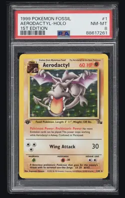 1999 Pokemon Fossil 1st Edition Holo Aerodactyl #1 PSA 8 - Image 1