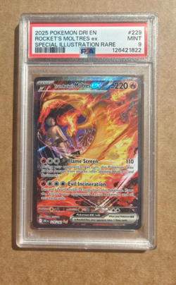 2025 Pokemon DRI EN ROCKET'S MOLTRES EX SIR #229 PSA 9 MINT - Image 1
