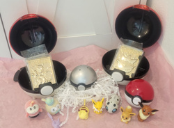 Pokemon 23K Gold Plated Collectible PokeBall Card Burger King and Pokemon Figure - Image 1