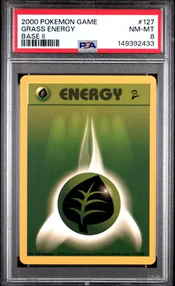 2000 POKEMON BASE SET 2 #127 GRASS ENERGY PSA 8 - Image 1