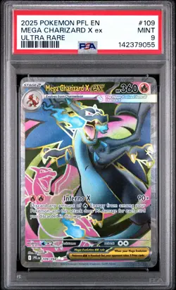 2025 Pokemon Phantasmal Flames PFL En Mega Charizard X Ex Ultra Rare #109 PSA 9 - Image 1