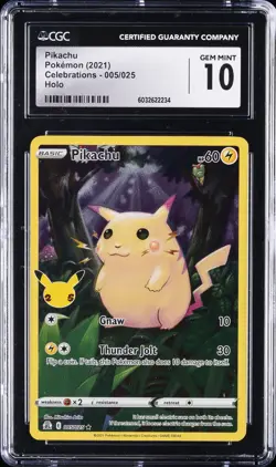 2021 POKEMON CELEBRATIONS #005 FULL ART/PIKACHU CGC 10 GEM MINT - Image 1