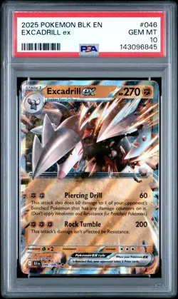 2025 POKEMON BLK EN-BLACK BOLT #046 EXCADRILL EX PSA 10 - Image 1