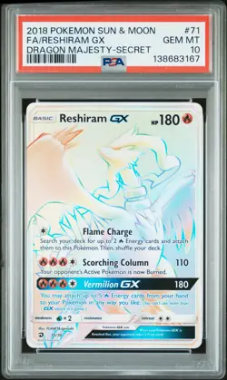 2018 POKEMON SUN & MOON DRAGON MAJESTY SECRET #71 FULL ART/RESHIRAM GX PSA 10 - Image 1