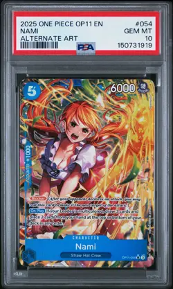 2025 ONE PIECE OP11-A FIST OF DIVINE SPEED ALTERNATE ART #054 NAMI PSA 10 - Image 1