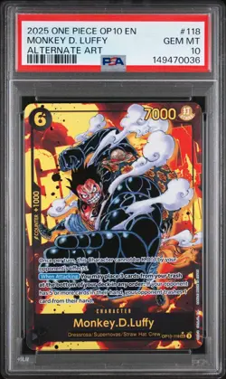 2025 One Piece OP10 En Monkey D Luffy Alternate Art #118 PSA 10 Gem Mint - Image 1