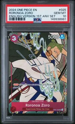 2024 ONE PIECE ENGLISH VERSION 1ST ANNIVERSARY SET #025 RORONOA ZORO PSA 10 - Image 1