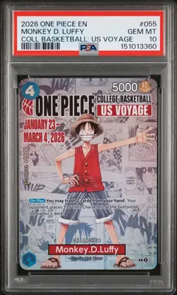 2026 ONE PIECE PROMOS COLLEGE BASKETBALL: US VOYAGE #055 MONKEY D. LUFFY PSA 10 - Image 1
