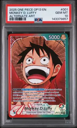 2025 ONE PIECE OP13-CARRYING ON HIS WILL ALTERNATE ART MONKEY D. LUFFY PSA 10 - Image 1