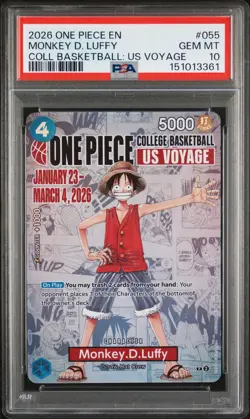 2026 ONE PIECE PROMOS COLLEGE BASKETBALL: US VOYAGE #055 MONKEY D. LUFFY PSA 10 - Image 1