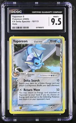 CGC 9.5 MINT+ Vaporeon 2005 EX Delta Species 18/113 Holo Pokemon Card - Image 1