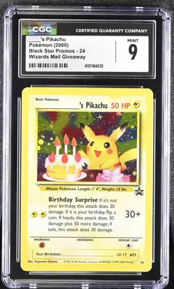 CGC 9 MINT Birthday ____'s Pikachu 2000 Black Star Promos 24 Holo Pokemon Card - Image 1