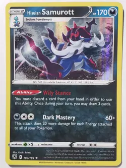 HOLO Hisuian Samurott 100/189 LP Astral Radiance Pokemon Card Kouki Saitou Art - Image 1