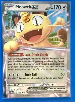 Pokemon Meowth EX 062/088 Holo Card HP170 Last-Ditch Catch - Image 1