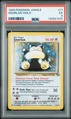 1999 POKEMON JUNGLE #11 SNORLAX-HOLO PSA 5 - Image 1