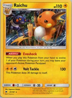 Pokemon TCG Raichu 41/147 Burning Shadows Holo LP - Image 1