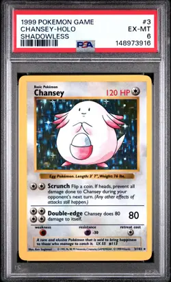 1999 POKEMON BASE SET SHADOWLESS #3 CHANSEY-HOLO PSA 6 - Image 1