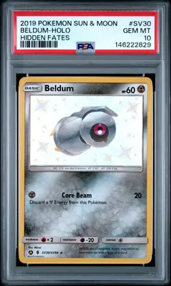 2019 POKEMON SUN & MOON HIDDEN FATES #SV30 BELDUM-HOLO PSA 10 - Image 1