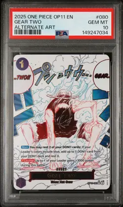 2025 ONE PIECE OP11-A FIST OF DIVINE SPEED ALTERNATE ART #080 GEAR TWO PSA 10 - Image 1