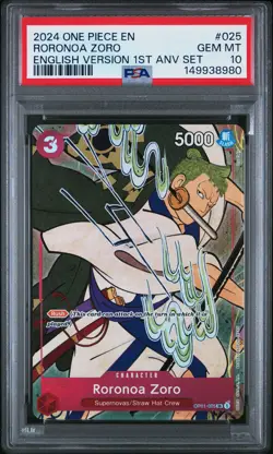2024 ONE PIECE ENGLISH VERSION 1ST ANNIVERSARY SET #025 RORONOA ZORO PSA 10 - Image 1