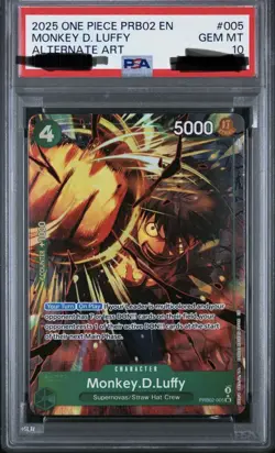 PSA 10 Gem Mint One Piece PRB02-005 Monkey D. Luffy Alternate Art English - Image 1
