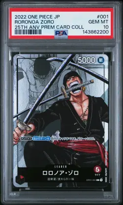 2022 ONE PIECE JAPANESE 25TH ANNIVERSARY PREMIUM COLLECTION RORONOA ZORO PSA 10 - Image 1