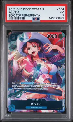2022 ONE PIECE OP01-ROMANCE DAWN BOX TOPPER-ERRATA #064 ALVIDA PSA 7 - Image 1