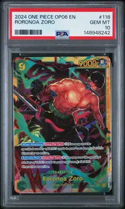 2024 ONE PIECE OP06-WINGS OF THE CAPTAIN #118 RORONOA ZORO PSA 10 - Image 1