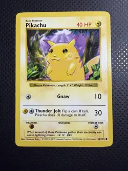 Pikachu Pokemon Card No 58/102 - Base Set Unlimited - Shadowless - 1999 - NM - Image 1