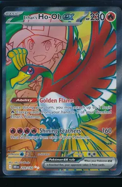 2025 Ethan's Ho-Oh ex Ultra Rare Full Art Holo EX Pokemon Card 209/182 sv10 - Image 1