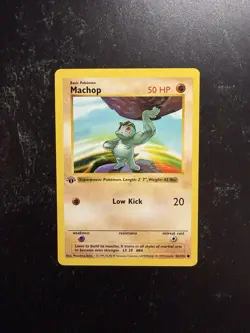 1st Edition Shadowless Machop 52/102 NM Vintage 1999 Base Set Pokemon Card - Image 1