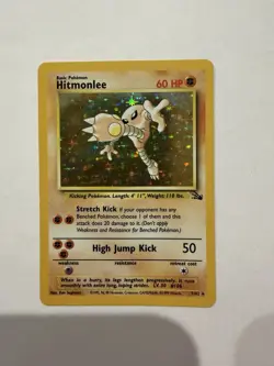 Pokemon Hitmonlee Fossil 7/62 Holo Rare 60 HP English Card 1999 - Image 1