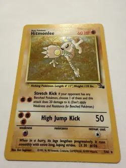 Pokemon Hitmonlee Fossil 7/62 Holo Rare 60 HP English Card 1999 - Image 2